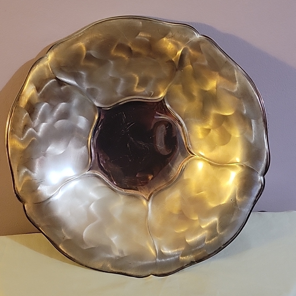 VINTAGE 11" HAND FINISHED SILVER PLATE & PEARL FLORAL BOWL - 1960s